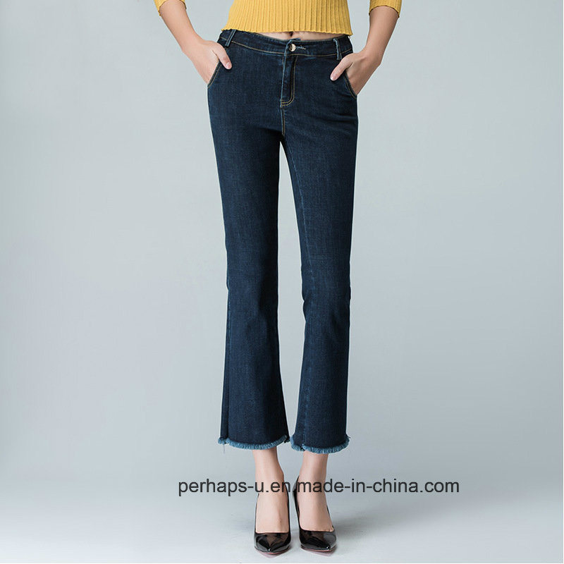 New Collection Womens Jeans with Raw Edges on Hemline