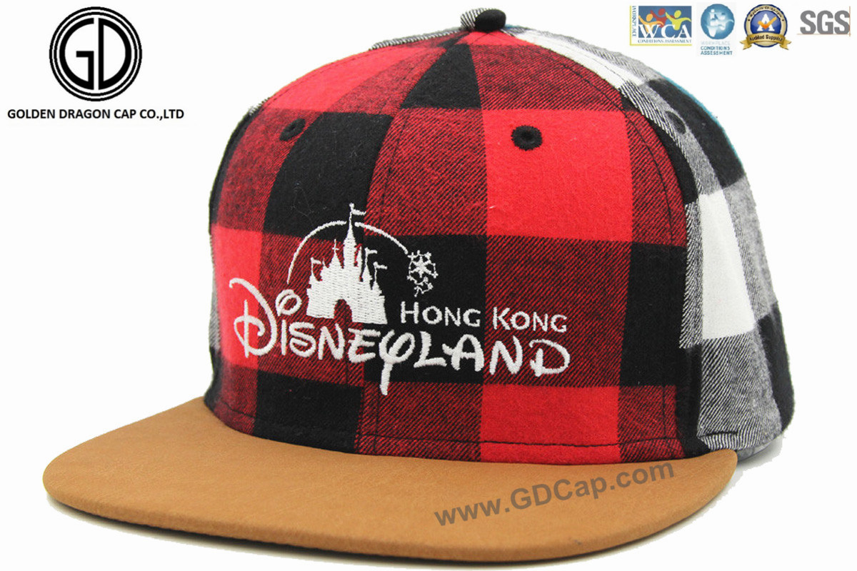High Quality Checked Disney Hiphot Snapback Cap for Adult & Child with Embroidery