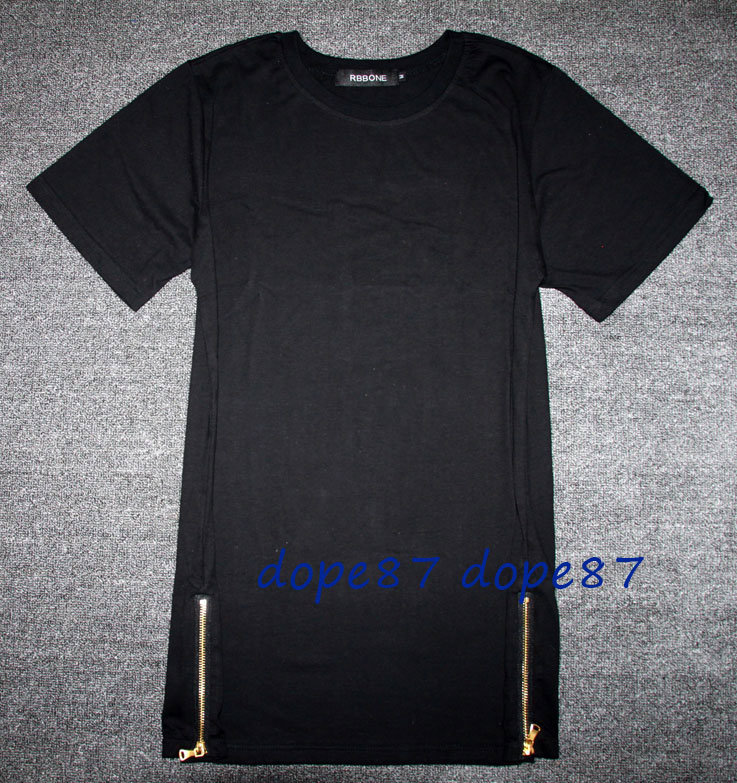 Black Plain Sides Zipper T-Shirt Lengthen Extend Style