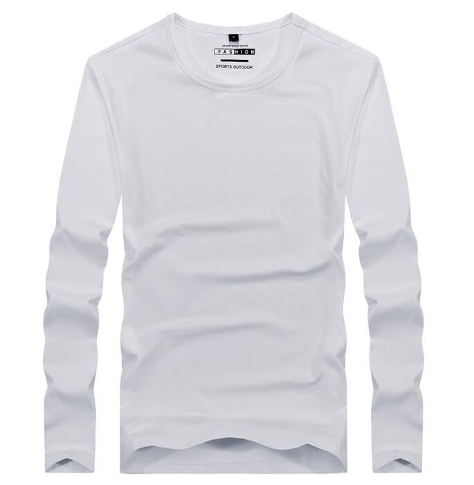 Cheap Pure White Long Sleeve Round Neck T-Shirt