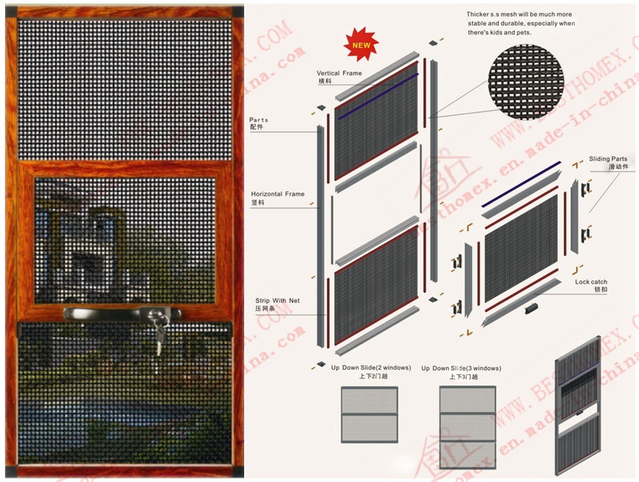 Three Section Woodgrain Aluminium Slide-up Flyscreen (BHN-TR0)