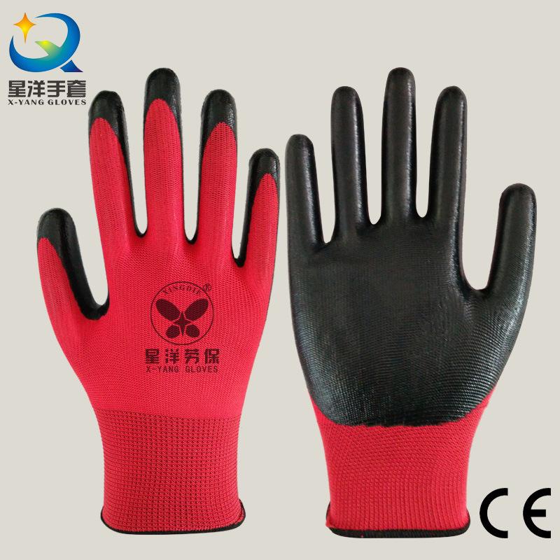 13 Gauge Nylon Liner Natrile Coated Glove Labor Protective Safety Work Gloves (N7003)