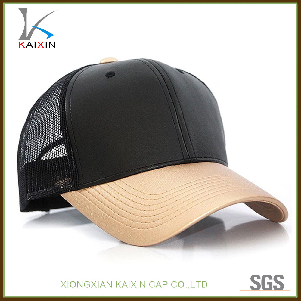 Custom 6 Panel Baseball Mesh Cap Leather Trucker Hat