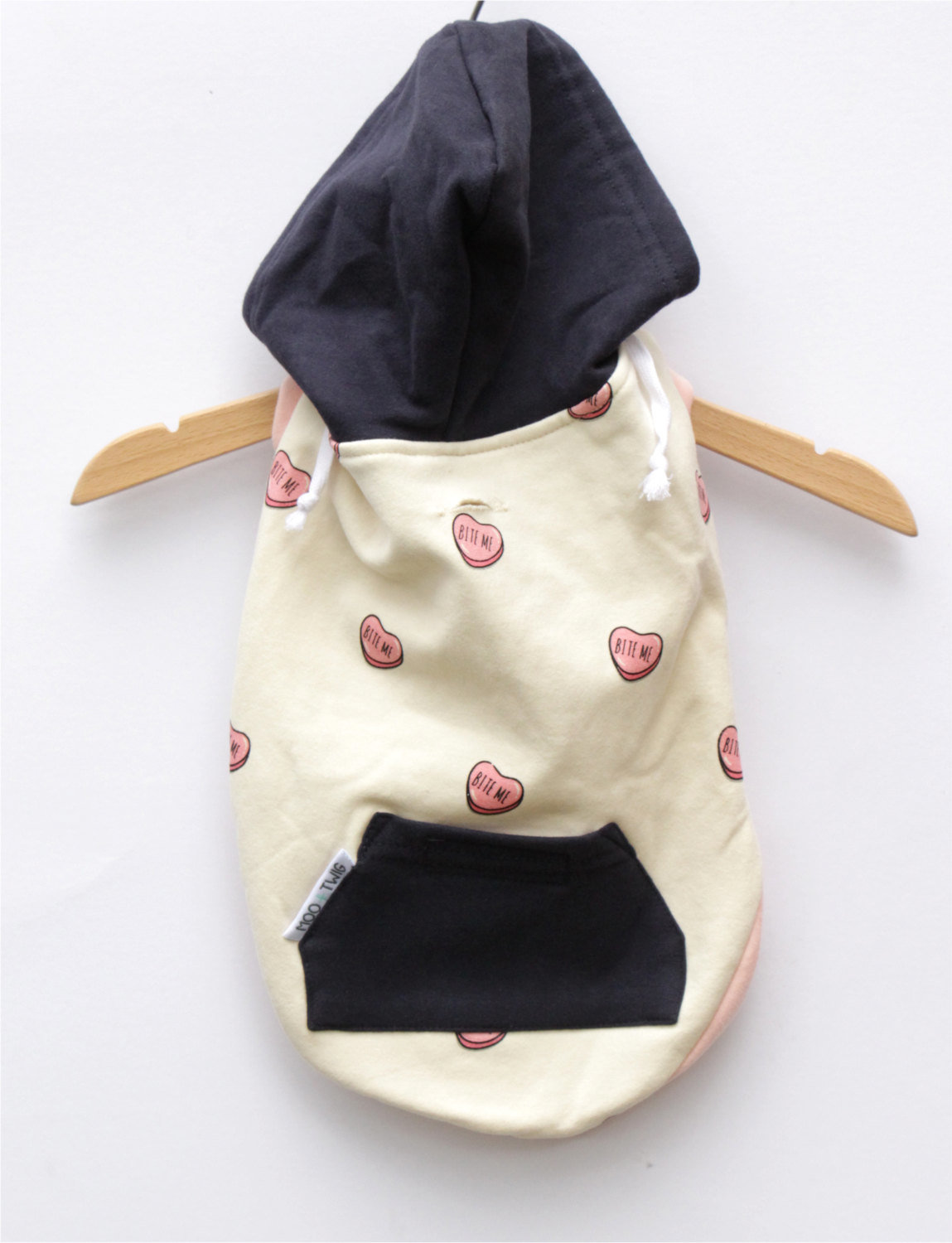 Candy Hearts Dog Hoodie with Heart Patch and Heart Print