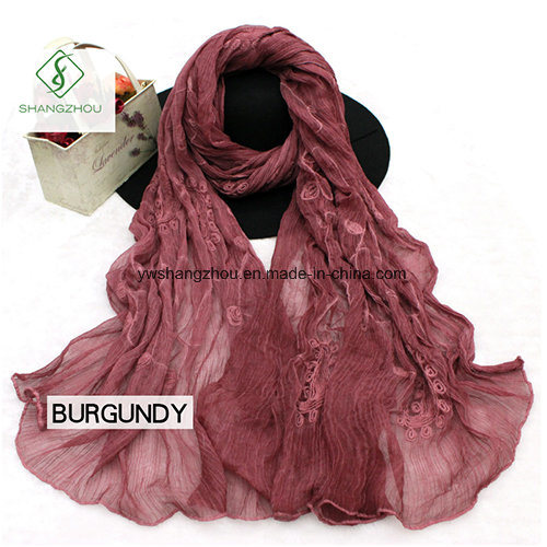 2018 Latest Dyeing with Cashew Embroidered Lady Fashion Crepe Silk Scarf