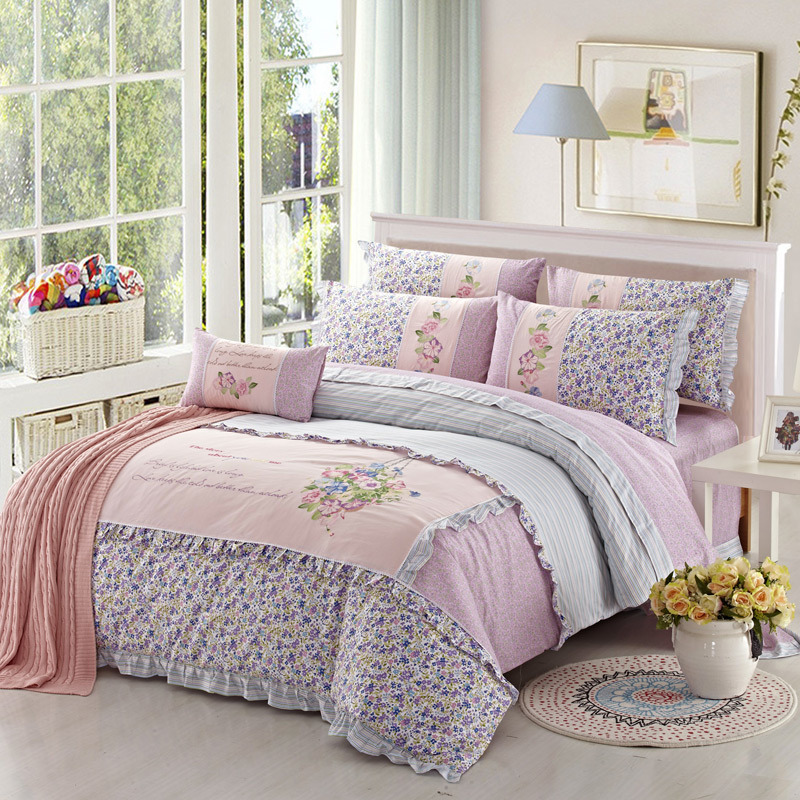 Luxury Embroidery Patchwork Combed Cotton Duvet Cover Bed Sheet Set
