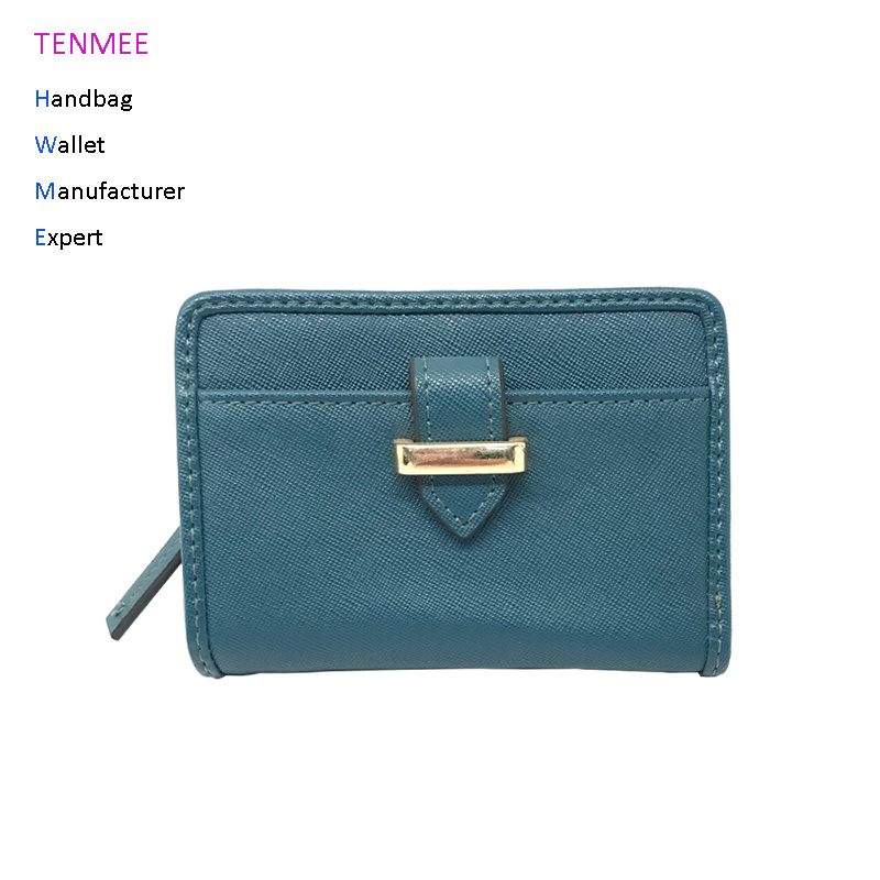Lcq-0124 Latest Design Green Color PU Saffiano Leather Lady Wallet Fashion Zip Short Wallets for 2018 Summer