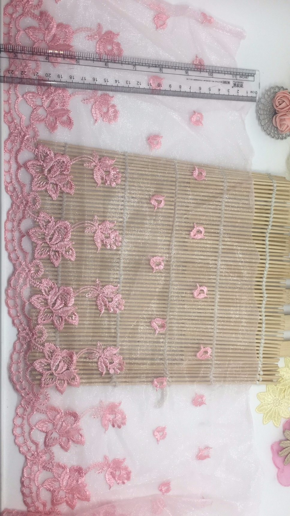 Stock Wholesale 23.5cm Width Embroidery Nylon Mesh Lace Polyester Embroidery Trimming Net Lace for Garments Accessory & Home Textiles & Curtains Decoration