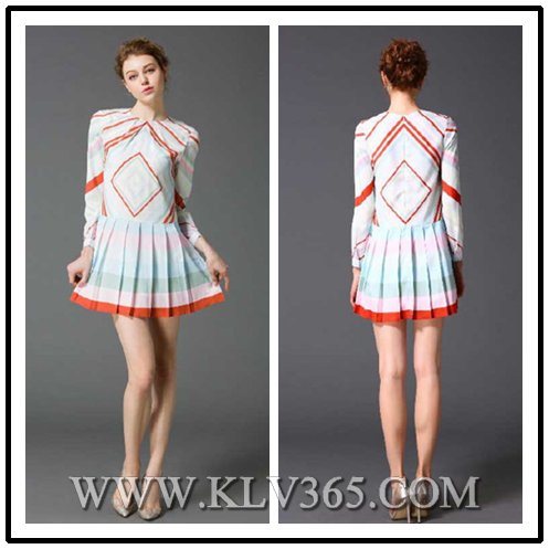 Long Sleeve Fashion Spring Silk Dress for Ladies