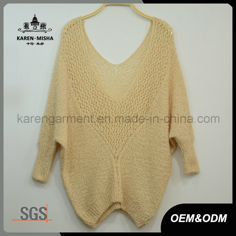 Dolman Sleeve Deep V Neck Knitted Sweater Casual Clothing
