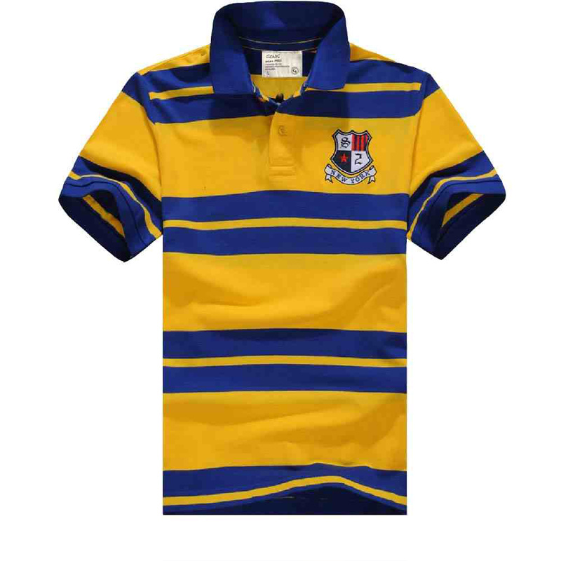 Men's Classic Short Sleeve Cotton Striped Polo Shirt