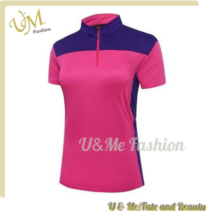 Women Half Zip Polyester Sports Polo Shirts with Short Sleeve