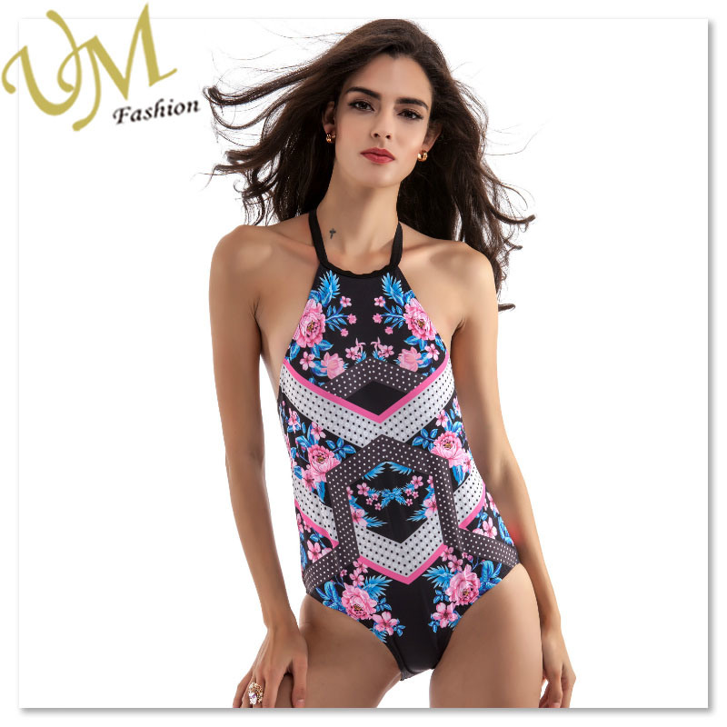 Charming Simple Swimming Wear Lady Push up Plunge One-Piece Swimsuit
