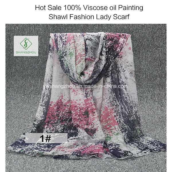 2017 Hot Sale 100% Viscose Oil Painting Shawl Fashion Lady Scarf