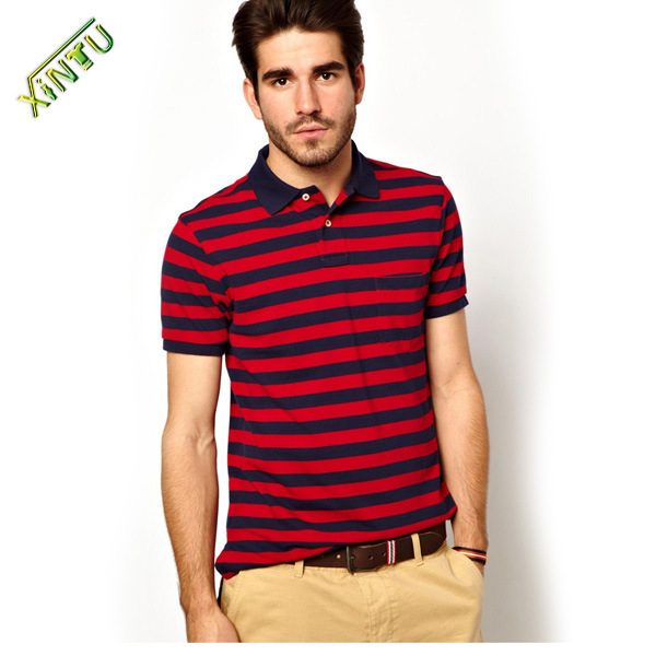 100% Cotton Embroidery Printing Classic Stripe Polo Shirt