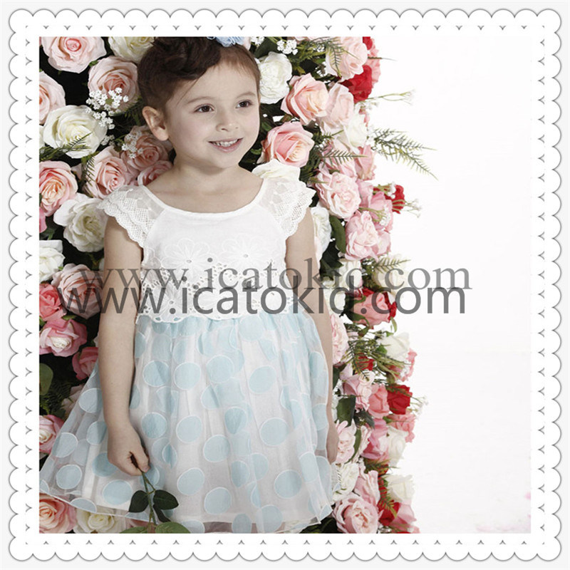 Blue Bubble Party Casual Dress for Young Children Girl
