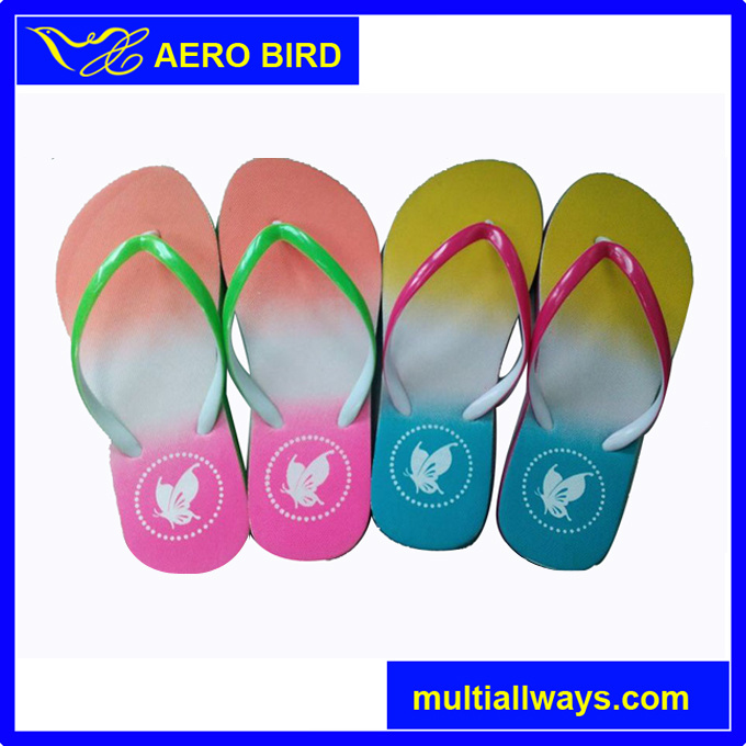 Fashion Slipper Sandal with Double Color Straps for Girl