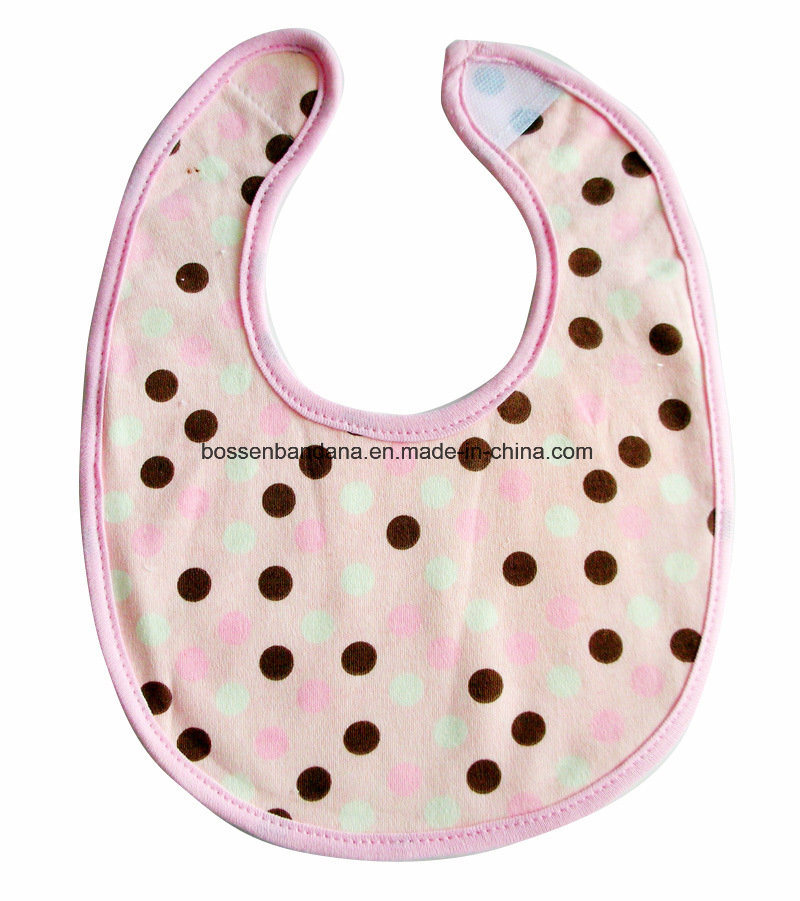 China Factory OEM Produce Custom Printed Pink Knit Cotton Jersey Baby Bib for Feeding