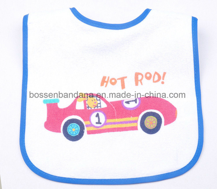 China Factory OEM Produce Customized Design Cartoon Blue Cotton Promotional Printed Baby Bib
