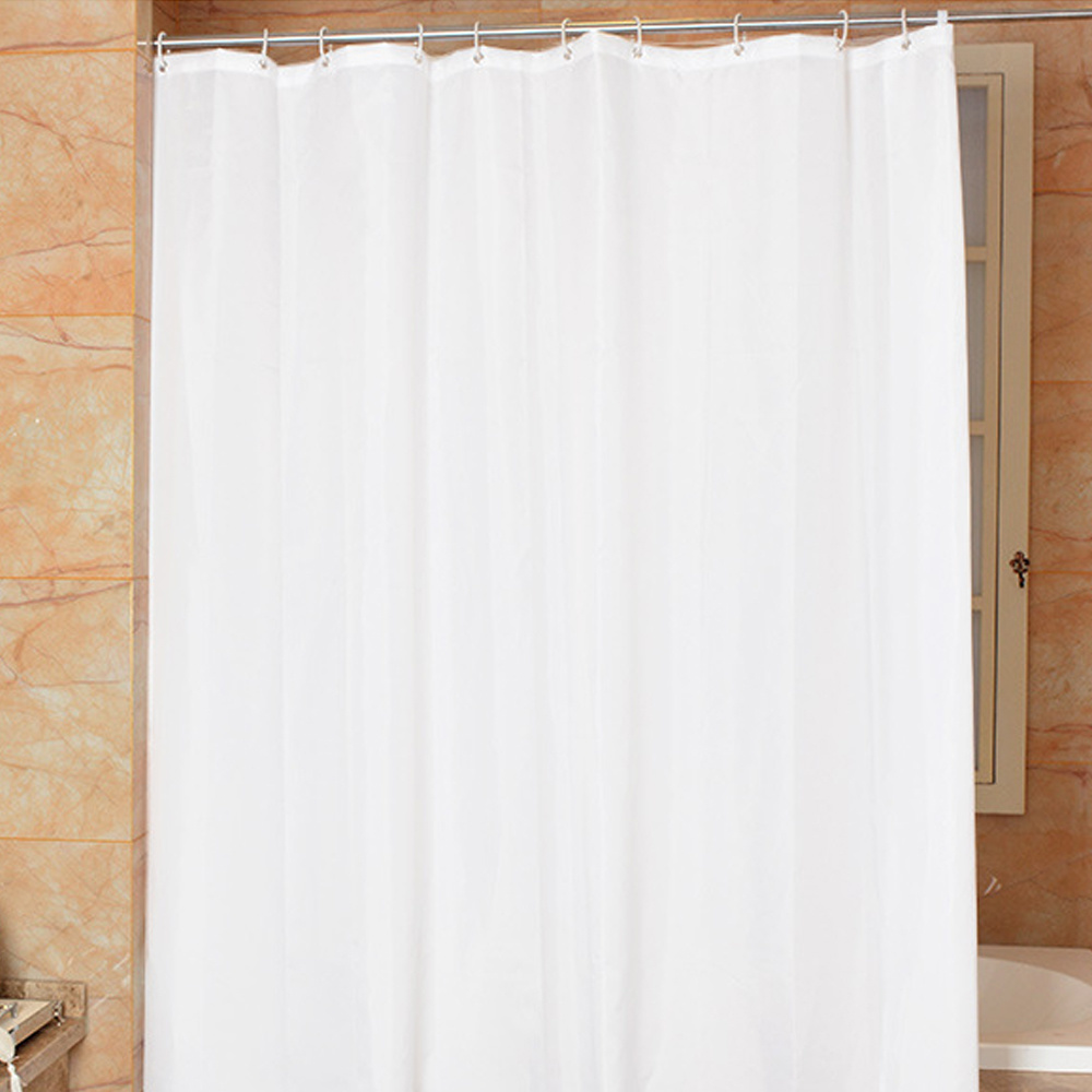 Pure White Waterproof Polyester Fabric Bathroom Shower Curtain (04S0014)