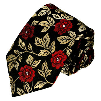 New Fashion Red Rose Flower Design Men's Woven Silk Neckties