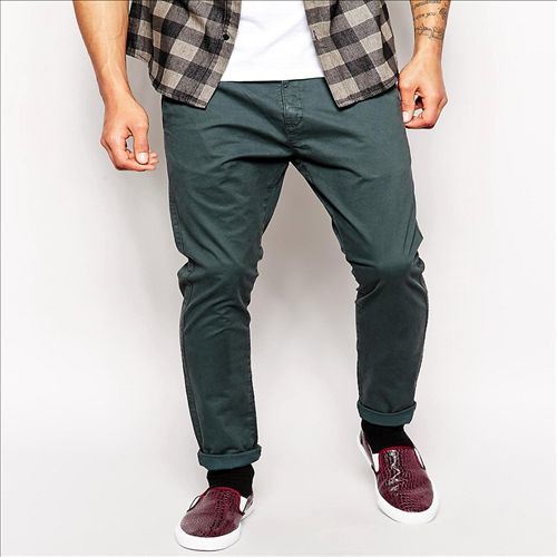 2016 Men's Cool Dark Grenn Skinny Denim Chino Pants