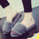 High Quality Fashionable Soft Fake Fox Fur Slide Slippers Faux Fur Sandals for Women