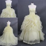 Strapless Beading Ruffle Skirt Yellow Ball Gown Evening Dress