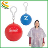 100% Degradable Plastic Poncho Raincoat Ball with Keychain