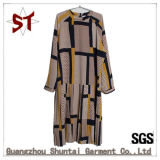 OEM Polyester Leisure Abstract Pattern Long Sleeve Lady Dress for Autumn