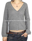 Women Knitted V Neck Fashion Clothes with Buttons (12AW-009)