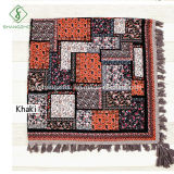 Wholesale Twill Cotton Square Floral Puzzles Printed Shawl Tassel Fashion Scarf