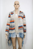 Lady Fashion Acrylic Knitted Striped Fringed Cardigan Sweater (YKY2004)