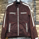 Brown-White Stand Collar Zipper Fashion Casual Men Leather PU Jackets (syt002)