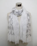 Lady Fashion Floral Printed Polyester Cotton Voile Scarf (YKY1074)