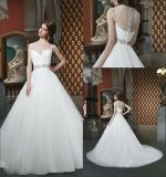 A-Line Sweetheart Floor Length Chiffon Beading Cap Sleeve Bridal Wedding Gown Wdo89