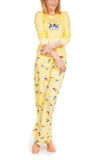 Ladies Long Sleeve Pajama Set- Yellow Round Neck Top & Yellow Long Pant (X-Large)