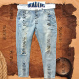 Fashion Design Ladies' Denim Jeans with Worn Splash-Ink (HDLJ0010)