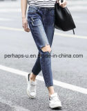 Women Clothes High Quality Blue Ripped Jeans Denim Trousers