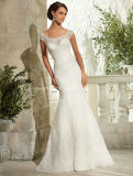 White Lace Cap Sleeve Wedding Bridal Dress