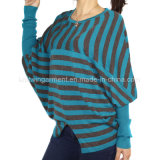 Women Knitted Round Neck Long Sleeve Clothing with Color Stripes (12AW-115)