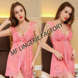 L Size Pink Sexy Nightwear with Transparent Lace for Women