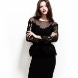 Women Designer High-End Black Lace Peplum Dress