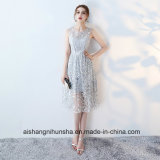 Tea Length Sexy High-Neck Wedding Gown Lace Formal Prom Dress