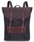 Students Leisure Canvas Backpack for Laptop and Campus with Genuine Leather Trims