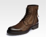 Genuine Leather Ankle Men Boots Zipper Lace up Boot