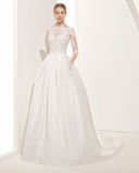 a Graceful Transparencies Lace Bodice Wedding Dress with V Back and Pleats Skirt
