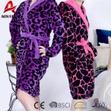 Adult Cheap Warm Nightgown Coral Fleece Leopard Print Bathrobe