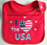 China Factory Produce Customized Logo Embroidered Red Cotton Terry Baby Bib