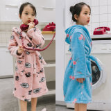 Children's Pajamas Flannel Hooded Bathrobe with Belt